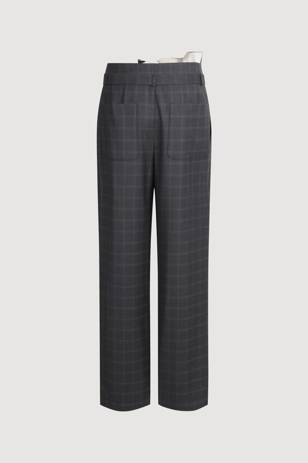 LUCKY CHOUETTE - 롱/미디팬츠 - [Atelier] Obi Point Check Wide Pants (grey)