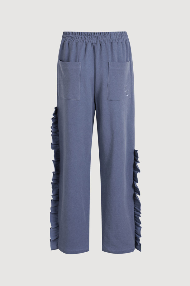 LUCKY CHOUETTE - 롱/미디팬츠 - Frill-pointed Jersey Banding Pants (blue)