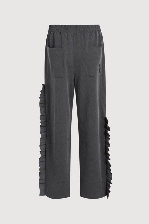 LUCKY CHOUETTE - 롱/미디팬츠 - Frill-pointed Jersey Banding Pants (dark grey)