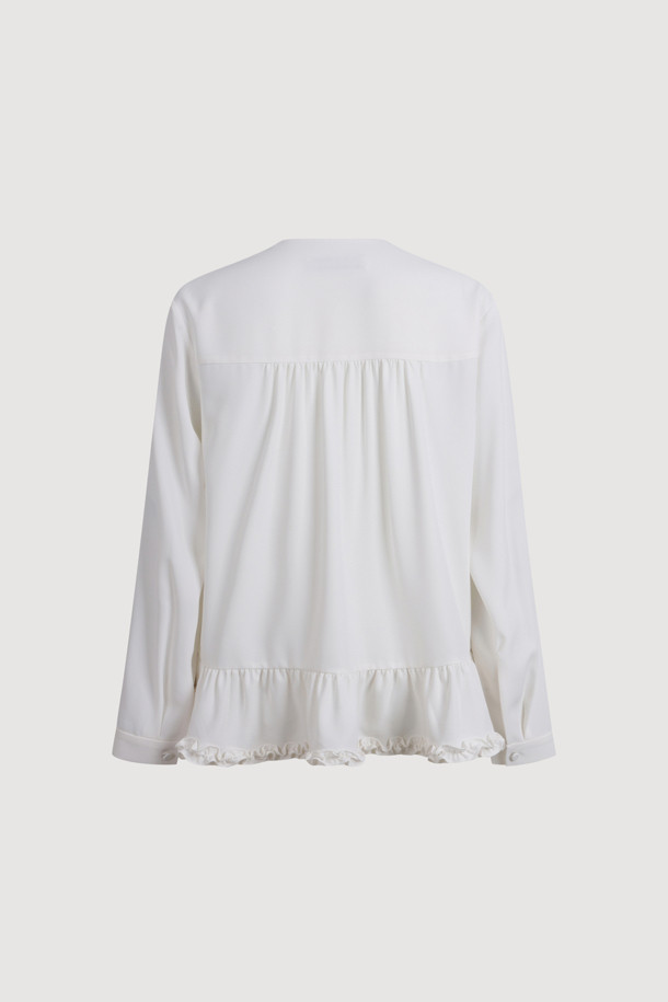 LUCKY CHOUETTE - 블라우스 - Shirring Point Poly Long Sleeve Blouse (ivory)