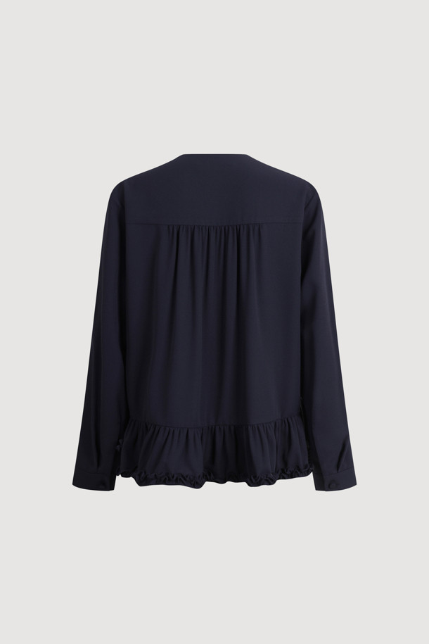 LUCKY CHOUETTE - 블라우스 - Shirring Point Poly Long Sleeve Blouse (dark navy)