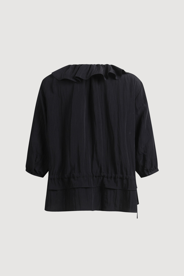 LUCKY CHOUETTE - 블라우스 - Full Open Frill Half Sleeve Blouse (black)