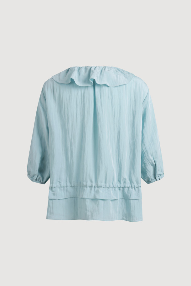 LUCKY CHOUETTE - 블라우스 - Full Open Frill Half Sleeve Blouse (blue)