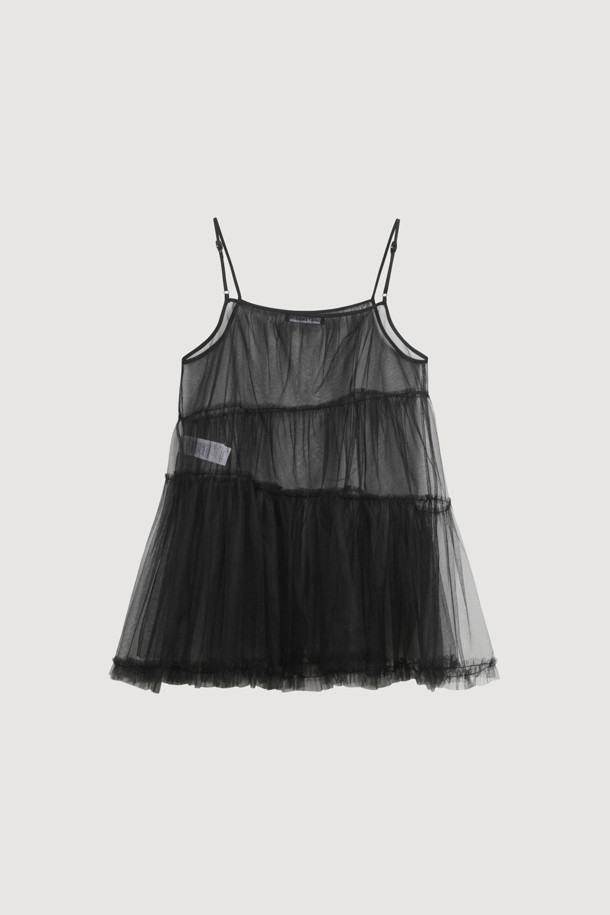 LUCKY CHOUETTE - 블라우스 - Shirring Mesh Top Blouse (black)