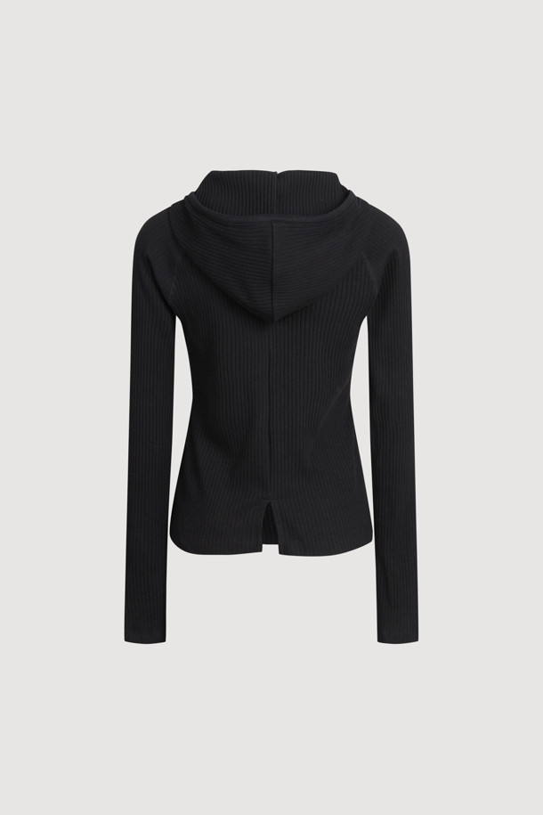 LUCKY CHOUETTE - 후디 - [Re-Order] Embroidered Point Rib Hooded T-shirt (black)