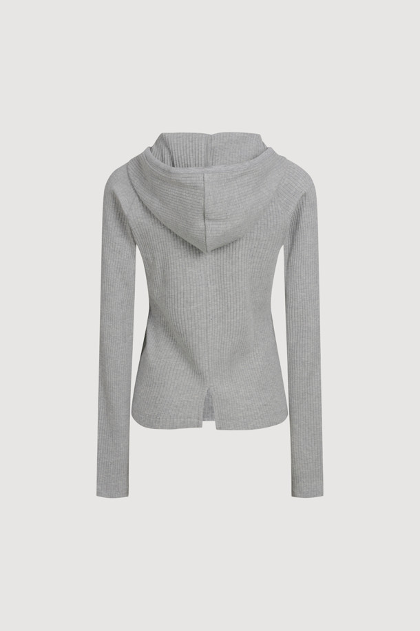 LUCKY CHOUETTE - 민소매티셔츠 - [Re-Order] Embroidered Point Rib Hooded T-shirt (melange grey)