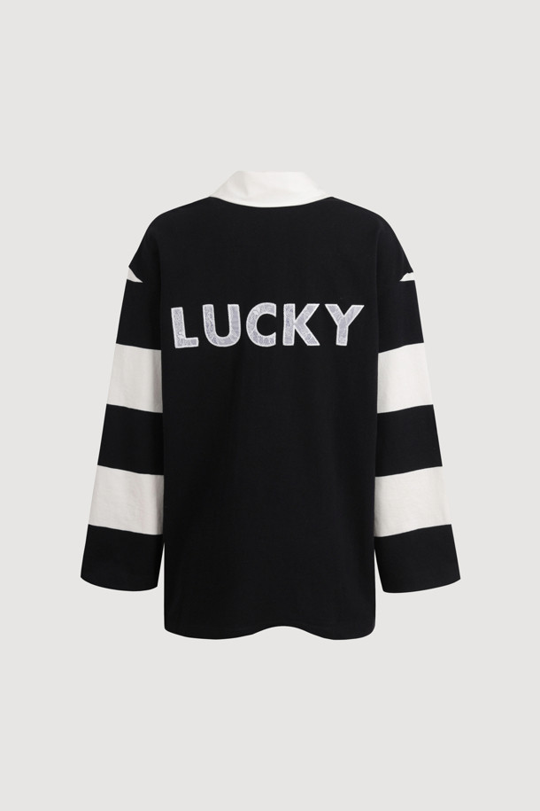 LUCKY CHOUETTE - 긴소매 티셔츠 - [Re-Order] Stripe Collar Long Sleeve T-shirt (black)