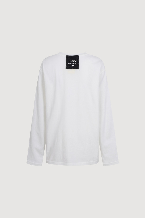 LUCKY CHOUETTE - 긴소매 티셔츠 - Print Point Long Sleeve T-shirt (white)