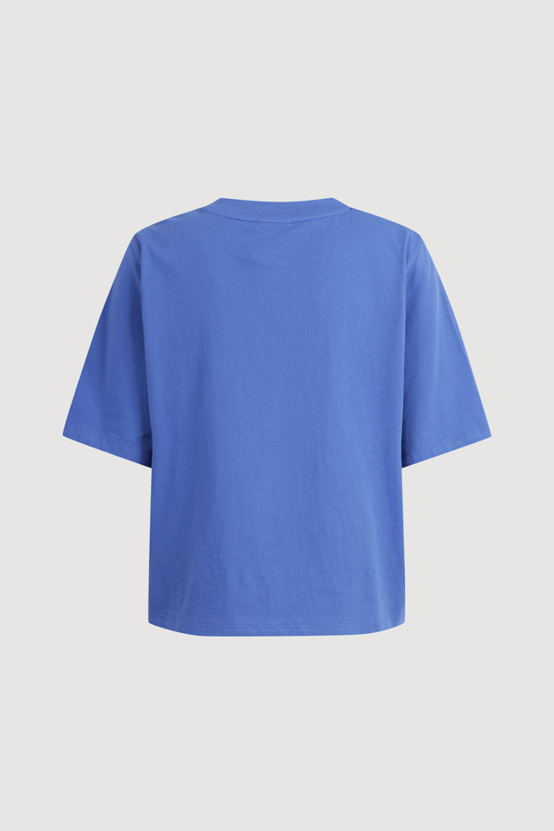 LUCKY CHOUETTE - 반소매 티셔츠 - Lucky Lettering Loose Fit Half Sleeve T-shirt (blue)