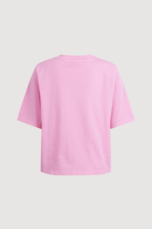 LUCKY CHOUETTE - 반소매 티셔츠 - Lucky Lettering Loose Fit Half Sleeve T-shirt (pink)