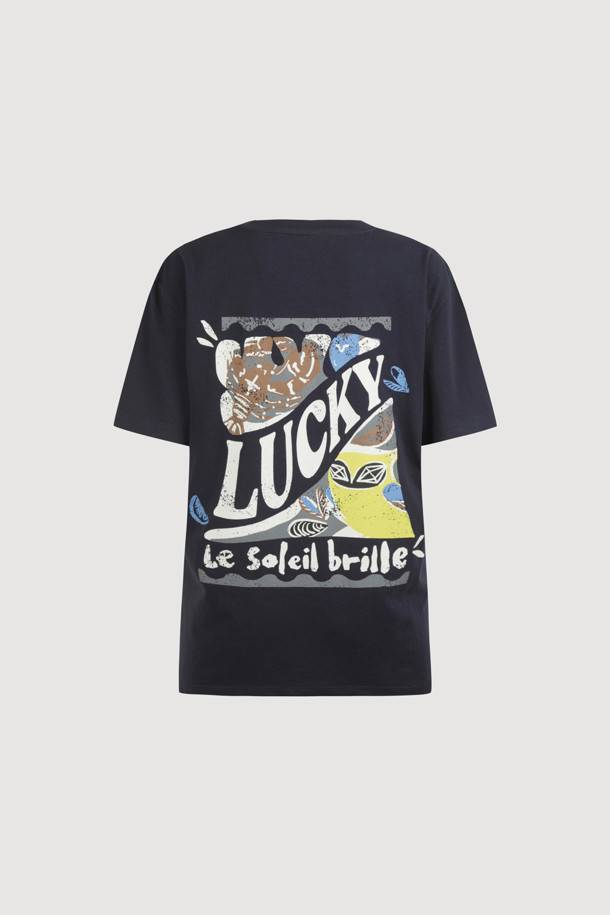 LUCKY CHOUETTE - 반소매 티셔츠 - Back Print Loose Fit Half Sleeve T-shirt (navy)