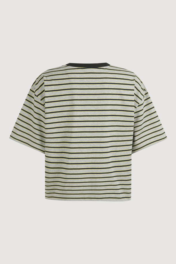 LUCKY CHOUETTE - 반소매 티셔츠 - Stripe Crop Half Sleeve T-shirt (melange grey)
