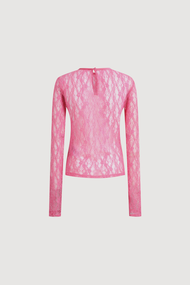 LUCKY CHOUETTE - 긴소매 티셔츠 - [Atelier] Lace Slim Fit Long-Sleeved T-shirt (pink)