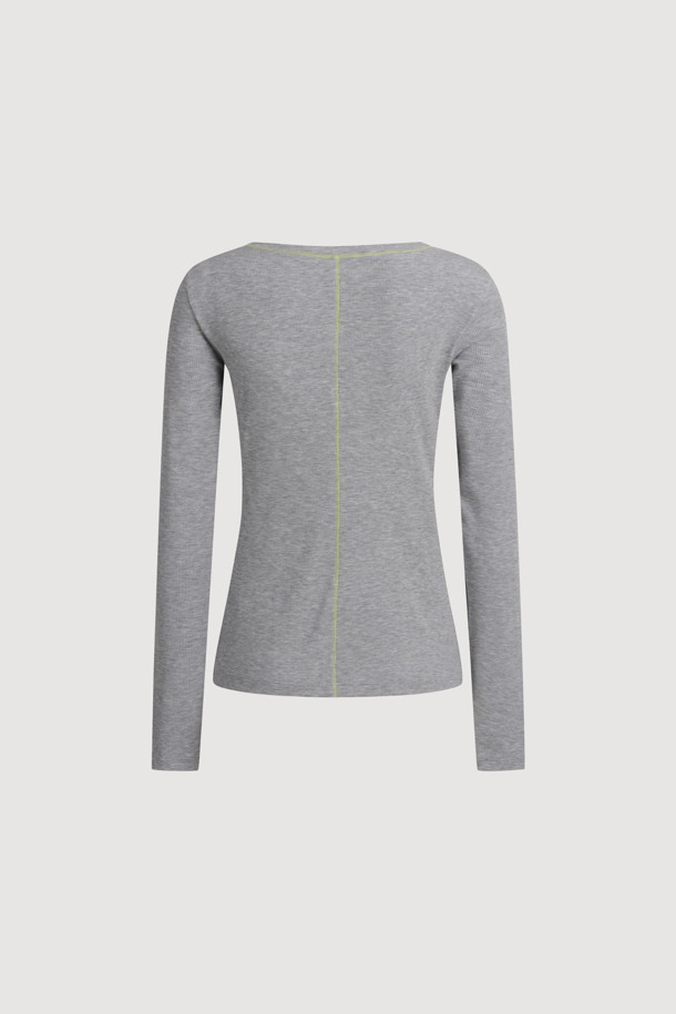 LUCKY CHOUETTE - 긴소매 티셔츠 - [Atelier] U-neck Ribbed Slim Fit Long Sleeve T-shirt (melange grey)