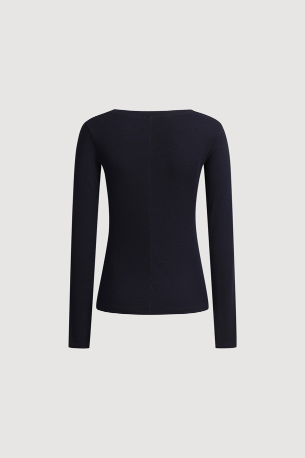 LUCKY CHOUETTE - 긴소매 티셔츠 - [Atelier] U-neck Ribbed Slim Fit Long Sleeve T-shirt (dark navy)