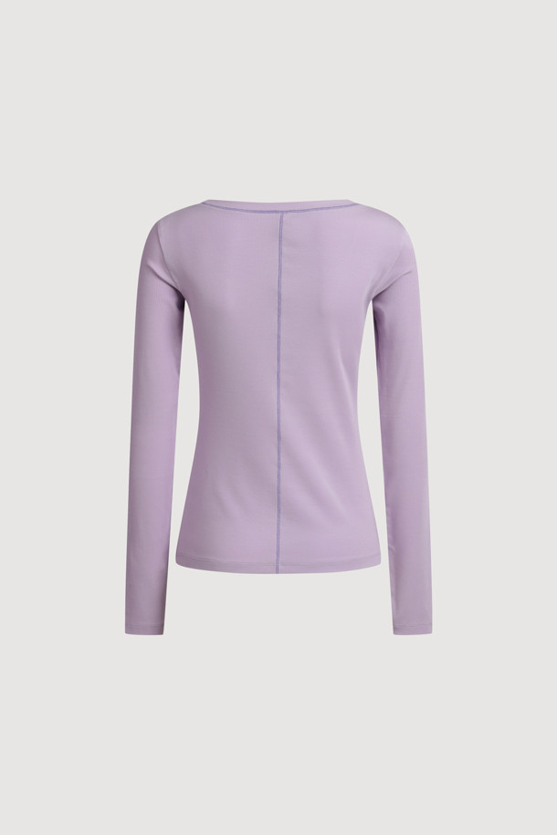 LUCKY CHOUETTE - 긴소매 티셔츠 - [Atelier] U-neck Ribbed Slim Fit Long Sleeve T-shirt (violet)