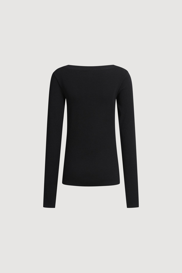 LUCKY CHOUETTE - 긴소매 티셔츠 - [Atelier] Boat Neck Ribbed Slim Fit Long Sleeve T-shirt (black)