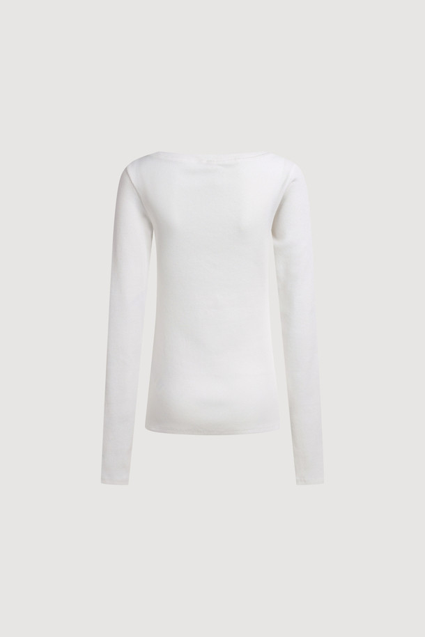 LUCKY CHOUETTE - 긴소매 티셔츠 - [Atelier] Boat Neck Ribbed Slim Fit Long Sleeve T-shirt (ivory)