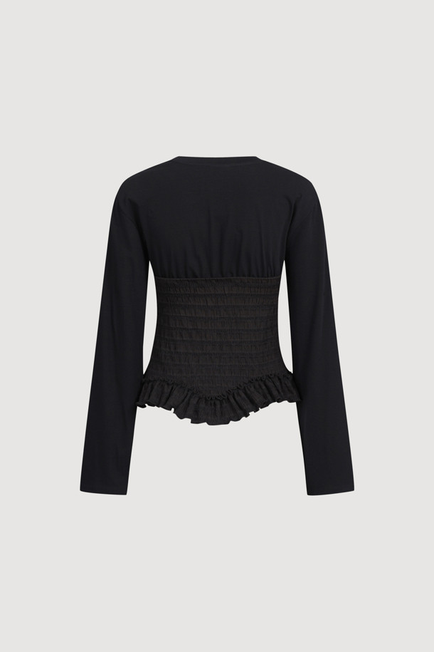 LUCKY CHOUETTE - 긴소매 티셔츠 - Woven Bustier Long-sleeve T-shirt (black)