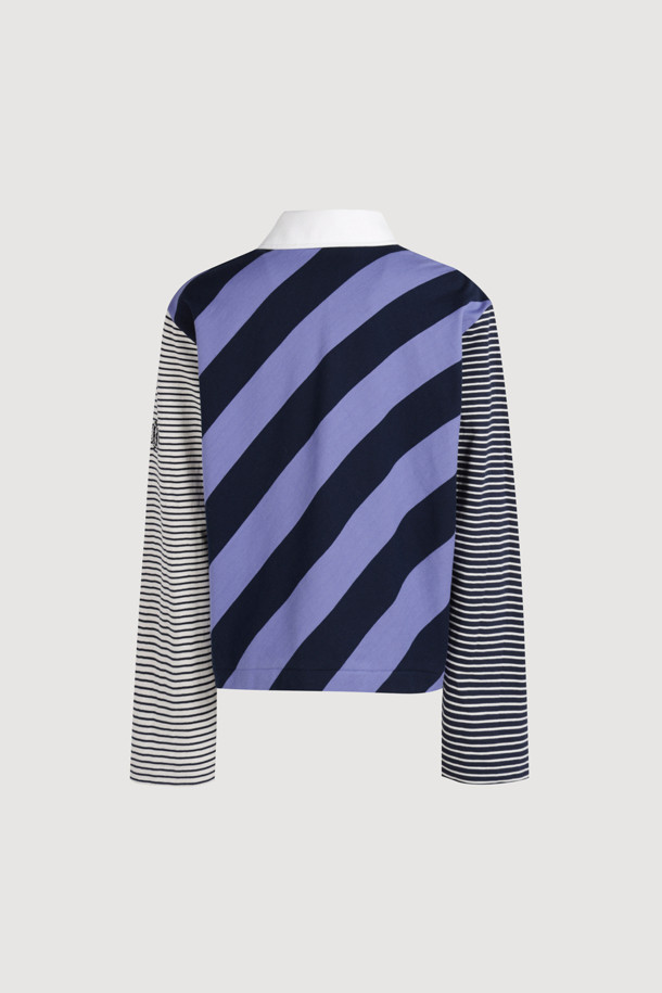 LUCKY CHOUETTE - 긴소매 티셔츠 - Stripe Mix Collar Long Sleeve T-shirt (violet)