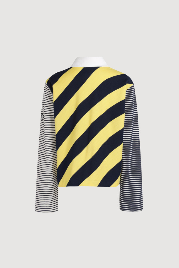 LUCKY CHOUETTE - 긴소매 티셔츠 - Stripe Mix Collar Long Sleeve T-shirt (yellow)