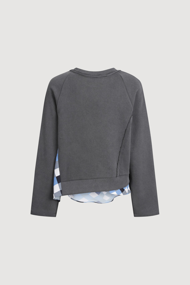 LUCKY CHOUETTE - 스웻셔츠 - Checkered Print Color Sweatshirt (dark grey)