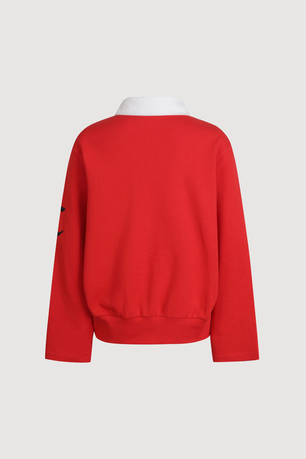 LUCKY CHOUETTE - 긴소매 티셔츠 - Embroidered Point Collar Long-Sleeved T-shirt (red)