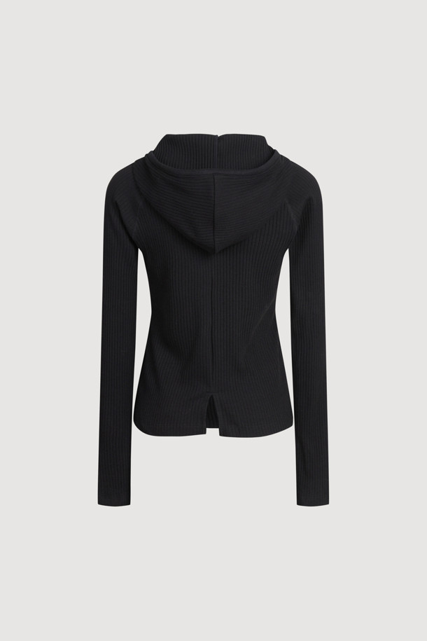 LUCKY CHOUETTE - 후디 - Embroidered Point Rib Hooded T-shirt (black)