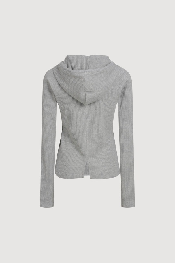 LUCKY CHOUETTE - 민소매티셔츠 - Embroidered Point Rib Hooded T-shirt (melange grey)