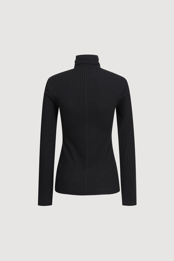 LUCKY CHOUETTE - 긴소매 티셔츠 - Embroidered Point Rib Turtleneck T-shirt (black)