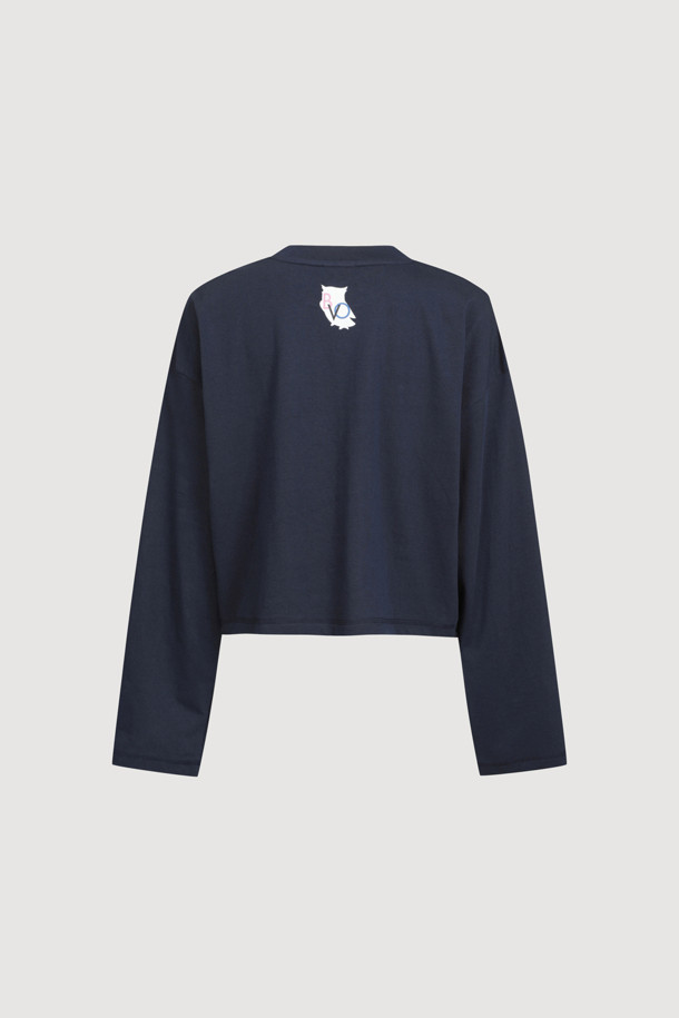 LUCKY CHOUETTE - 긴소매 티셔츠 - Printed Cropped Long-sleeved T-shirt (dark navy)