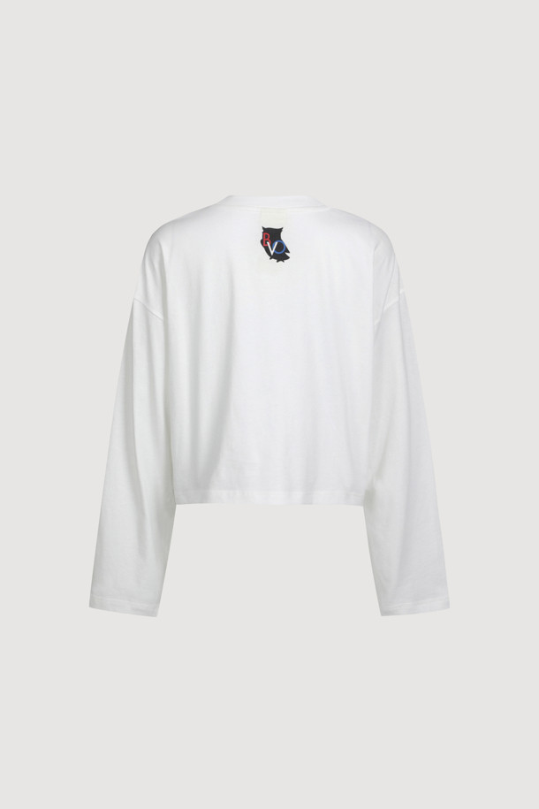 LUCKY CHOUETTE - 긴소매 티셔츠 - Printed Cropped Long-sleeved T-shirt  (white)