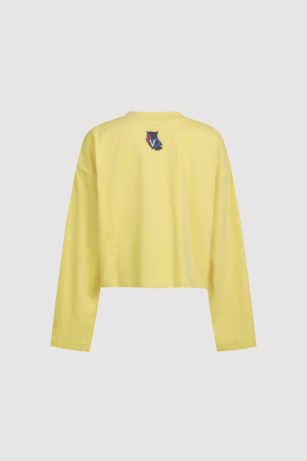 LUCKY CHOUETTE - 긴소매 티셔츠 - Printed Cropped Long-sleeved T-shirt (yellow)