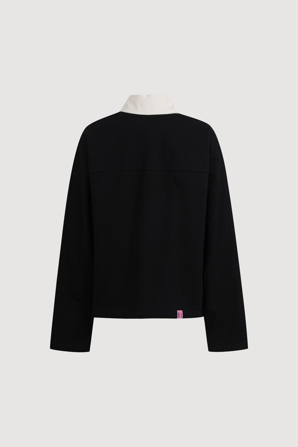 LUCKY CHOUETTE - 긴소매 티셔츠 - Embroidered Point Collar Long-sleeved T-shirt (black)