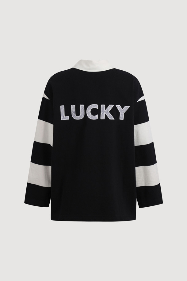 LUCKY CHOUETTE - 긴소매 티셔츠 - Stripe Collar Long Sleeve T-shirt (black)