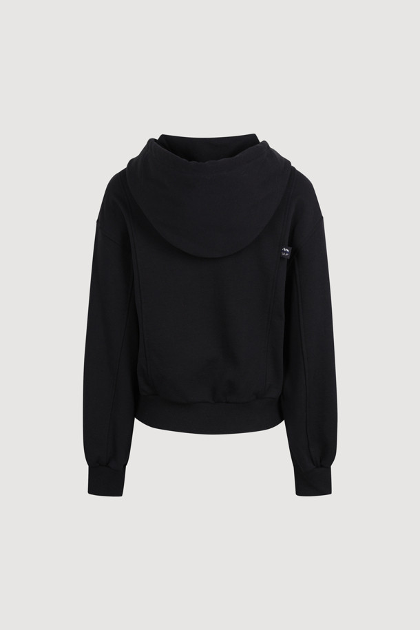 LUCKY CHOUETTE - 후디 - Embroidery Point Cropped Hoodie T-shirt (black)