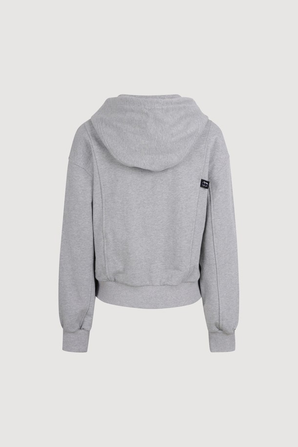 LUCKY CHOUETTE - 후디 - Embroidery Point Cropped Hoodie  T-shirt (melange grey)