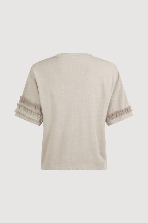 LUCKY CHOUETTE - 반소매 티셔츠 - Frill Half Sleeve T-shirt (light beige)