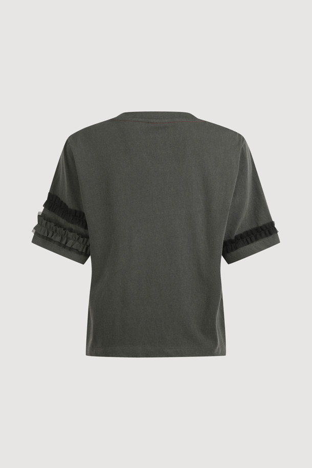 LUCKY CHOUETTE - 반소매 티셔츠 - Frill Half Sleeve T-shirt (dark grey)
