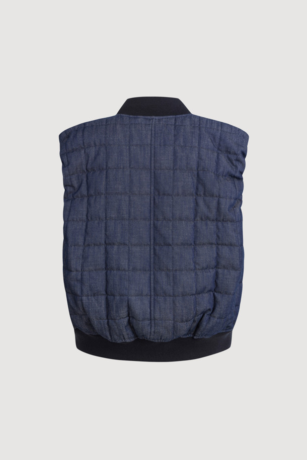 LUCKY CHOUETTE - 패딩 - Emblem Quilting Denim Like Padded Vest (blue)