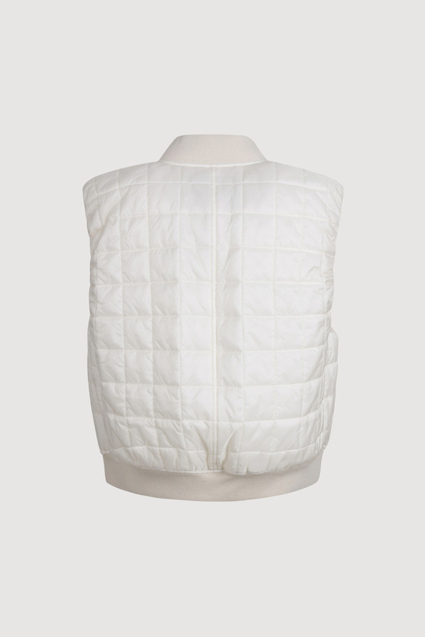 LUCKY CHOUETTE - 패딩 - Emblem Quilting Denim Like Padded Vest (ivory)