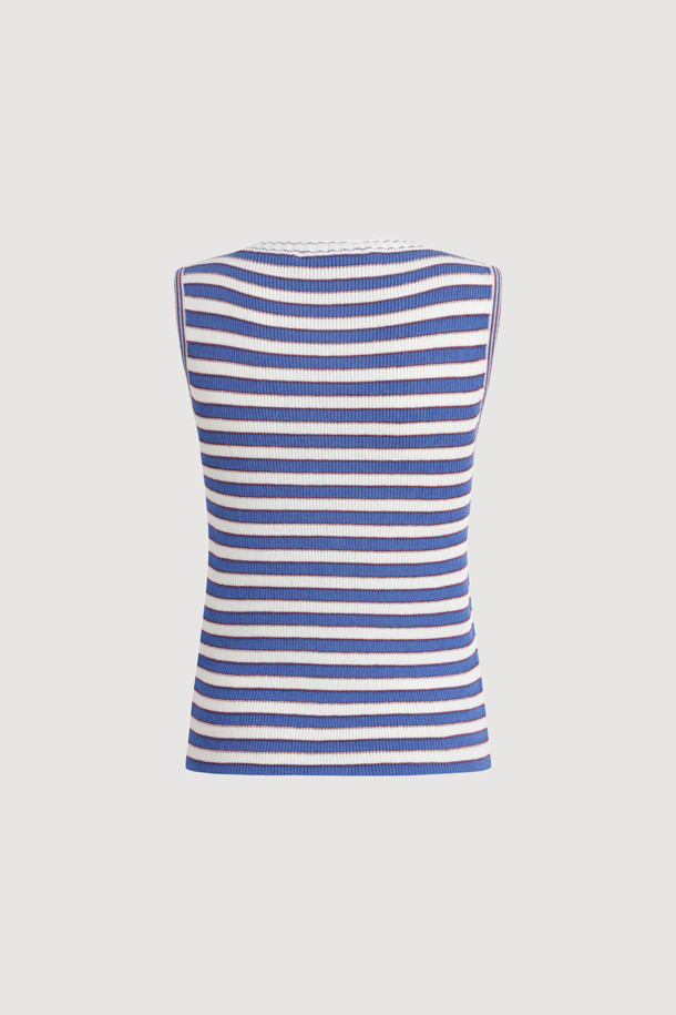 LUCKY CHOUETTE - 스웨터 - Stripe Knit Sleeveless Pullover (blue)