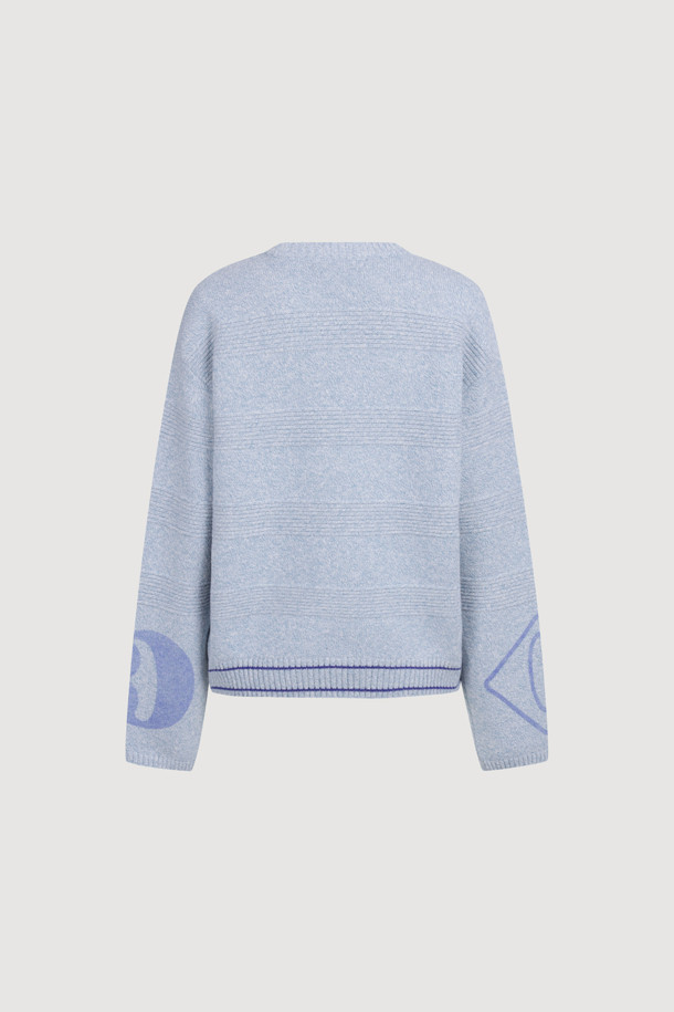 LUCKY CHOUETTE -  - Sleeve Emblem Printed Kni Pullover (light blue)