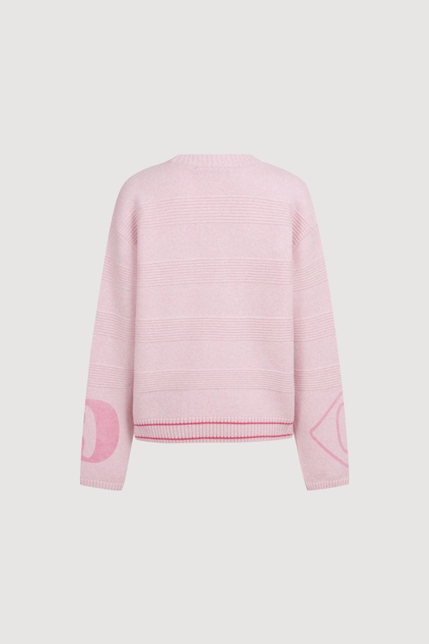 LUCKY CHOUETTE - 스웨터 - Sleeve Emblem Printed Kni Pullover (light pink)