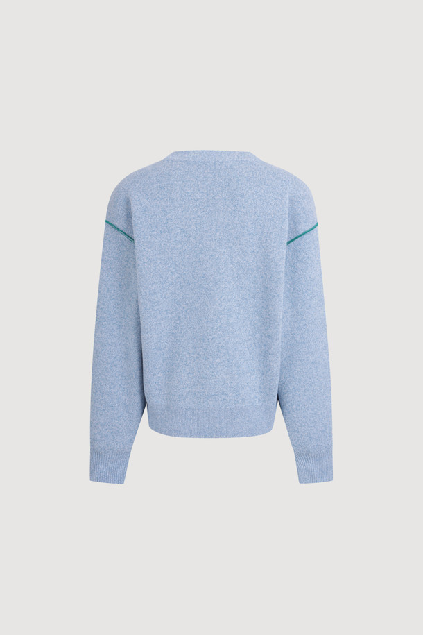 LUCKY CHOUETTE - 스웨터 - Reversible Lettering Round Neck Knit Pullover (blue)