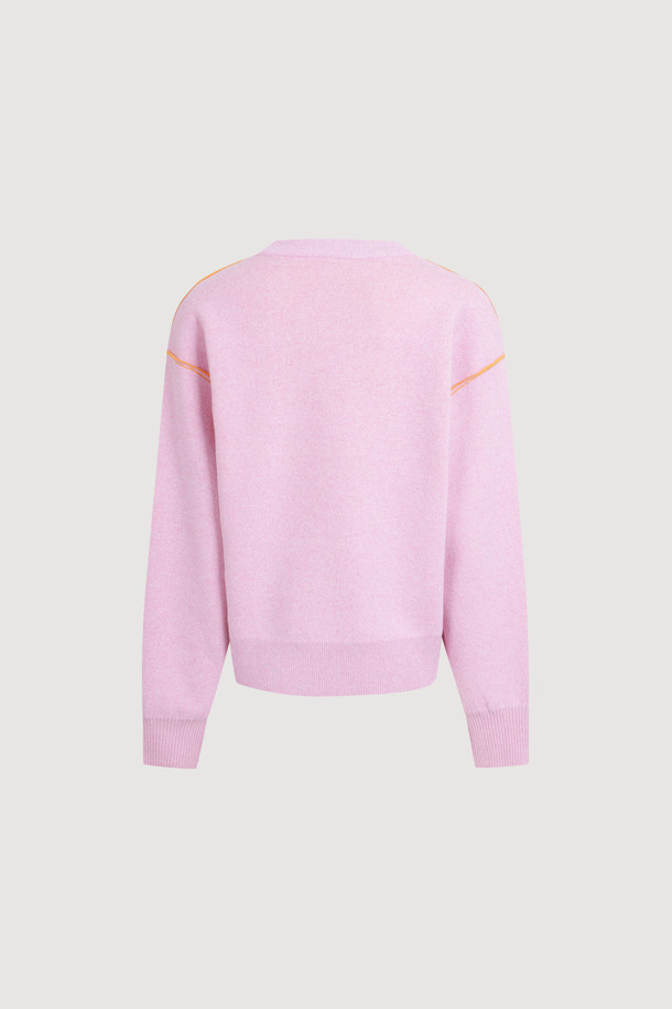 LUCKY CHOUETTE - 스웨터 - Reversible Lettering Round Neck Knit Pullover (pink)