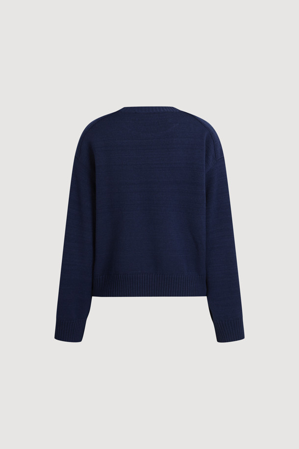 LUCKY CHOUETTE - 스웨터 - Intarsia Chouette Round Neck Pullover (dark navy)