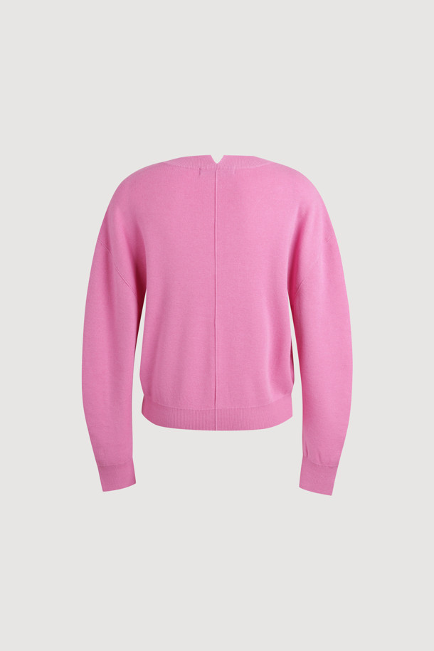 LUCKY CHOUETTE - 가디건 - Double Emblem Embroidery V Neck Knit Cardigan (pink)