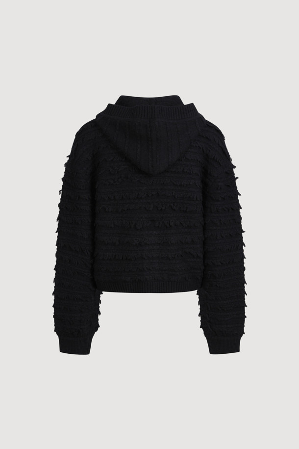 LUCKY CHOUETTE - 가디건 - [Holiday Edition] Loop Tissue Hoodie Knit Cardigan (black)