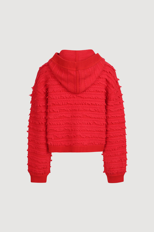 LUCKY CHOUETTE - 가디건 - [Holiday Edition] Loop Tissue Hoodie Knit Cardigan (red)